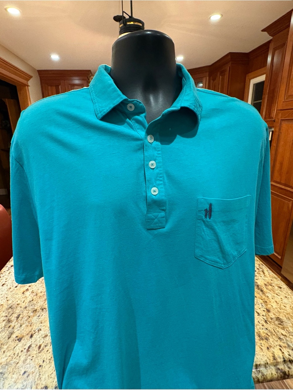 johnnie-O men’s “Hangin’ Out” polo. Sharp teal with iconic logo. XL